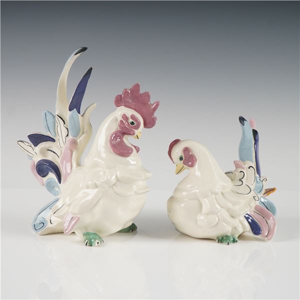 2pc Kay Finch Ceramcis Rooster and Hen Figurines