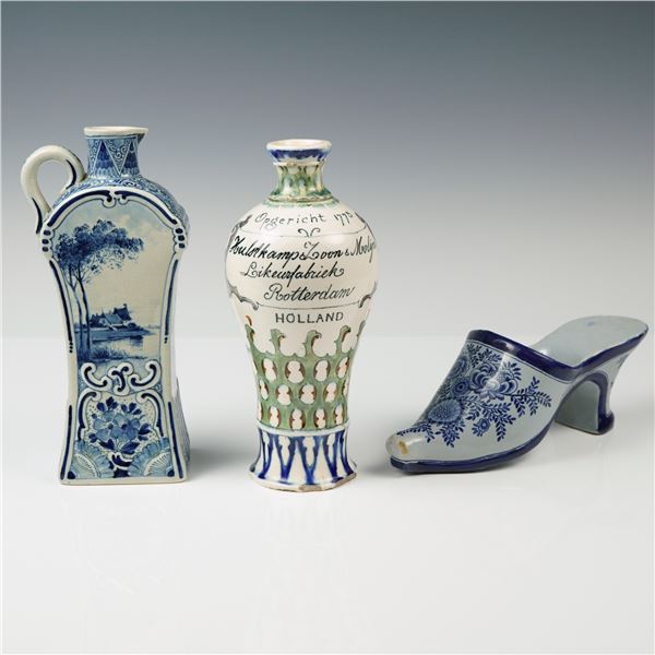3pc  Dutch Delftware Pottery, Pitcher, Vase and Slipper