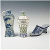 Image 1 : 3pc  Dutch Delftware Pottery, Pitcher, Vase and Slipper