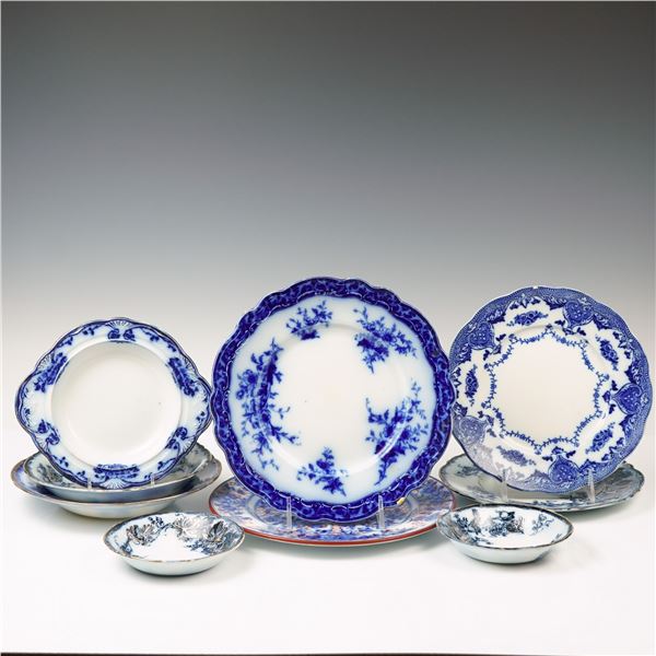 9pc Wedgwood and Davenport Blue and White Floral Plates