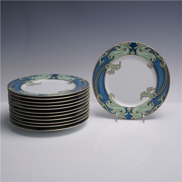 12pc Fitz and Floyd Green Dolphin Street Dessert Plates