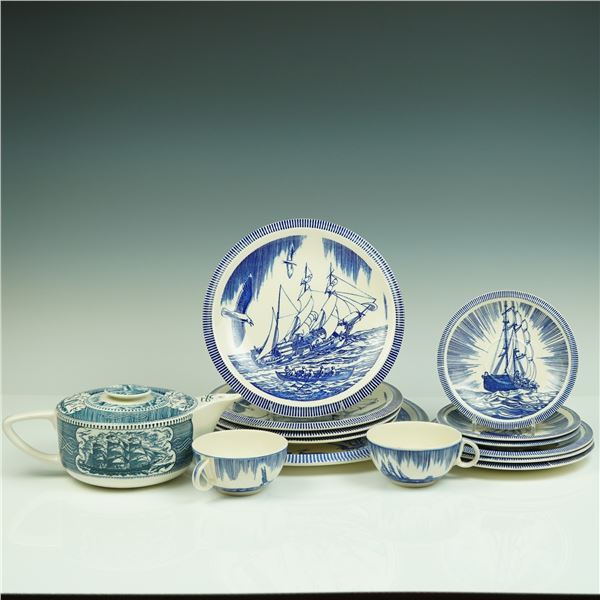 14-Piece Vernon Kilns Moby Dick Nautical Dinnerware Set by Rockwell Kent