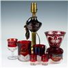 Image 1 : Ruby-Stained Souvenir and Cut Glass Items Including Lamp