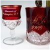 Image 3 : Ruby-Stained Souvenir and Cut Glass Items Including Lamp