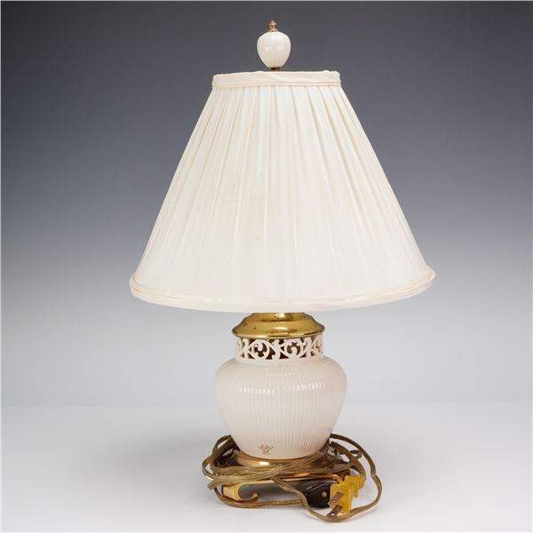 Lenox Porcelain and Brass Electric Lamp and Shade, Tracery Collection