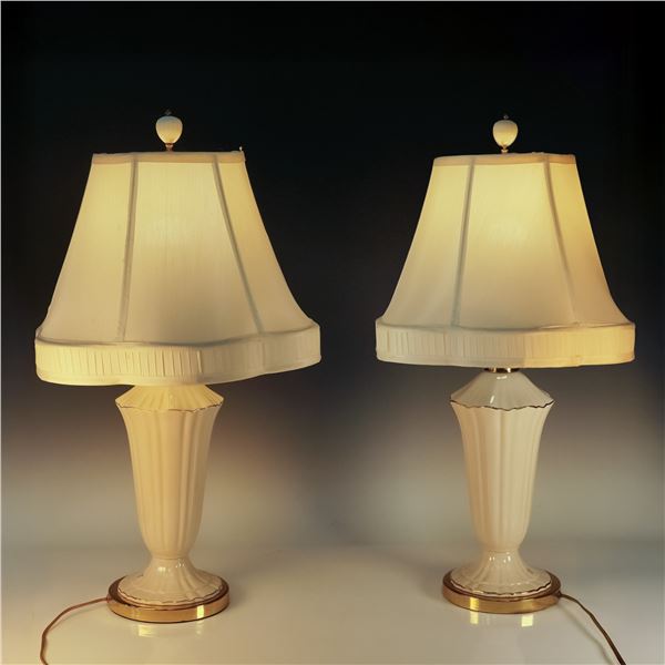 Pair of Lenox Porcelain and Brass Table Lamps