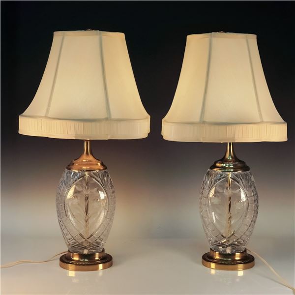 Pair of Dresden Crystal Table Lamps with Brass Accents