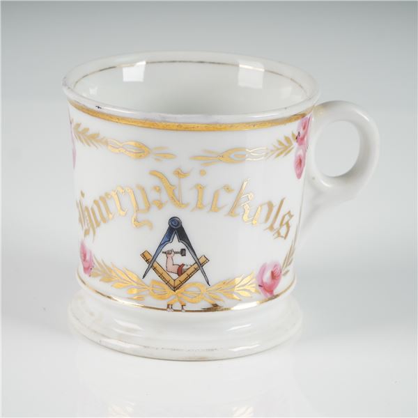 D&C Limoges Hand Painted Masonic Shaving Mug with Gilt Name - Henry Nickols