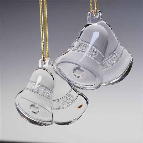 2pc Orrefors Crystal Millennium Bells Ornaments by Erika Lagerbielke
