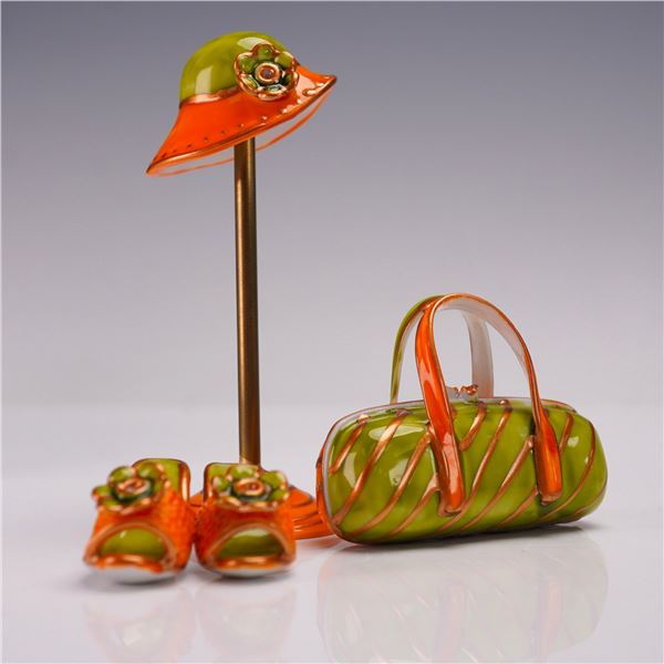 Rochard Limoges 3pc Miniature Fashion Accessory Set, Hat, Shoes & Handbag