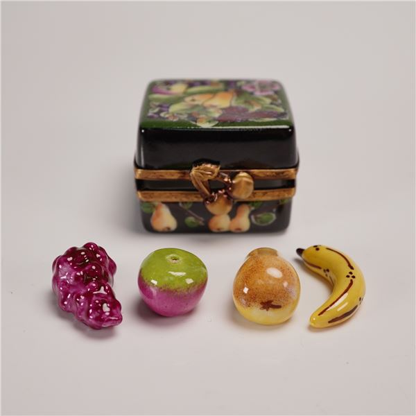 Grand Dezign Limoges Porcelain Fruit Box with Miniature Fruit Assortment