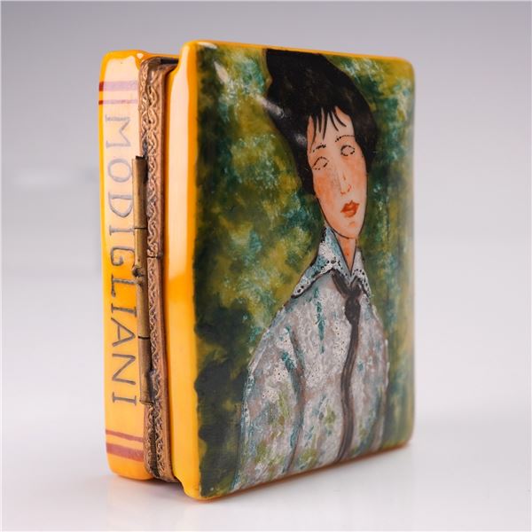 Limoges Miniature Trinket Box, Portrait of a Woman with  Black Tie