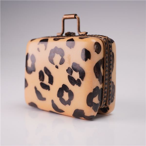 Limoges Porcelain Trinket Box, Leopard Print Suitcase