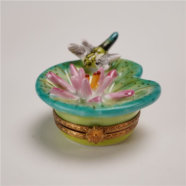 Rochard Limoges Porcelain Lily in the Pond Trinket Box