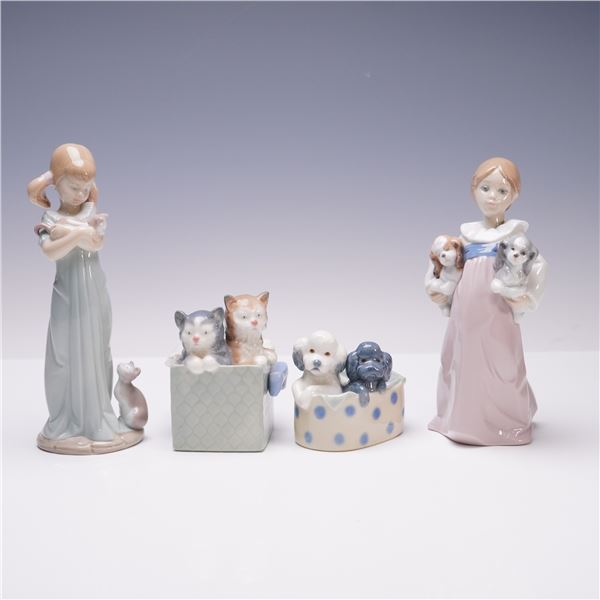 4pc Lladro & Nao Figurines, Puppies & Kittens