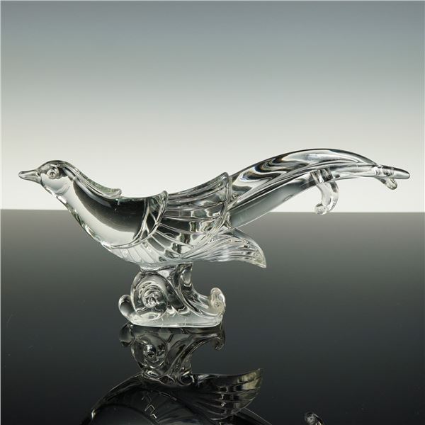Hand-Blown Art Glass Bird Sculpture with Scroll Base