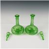 Image 2 : Pair of Apple Green Etched and Cut Glass Decanters with Stoppers