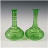 Image 3 : Pair of Apple Green Etched and Cut Glass Decanters with Stoppers
