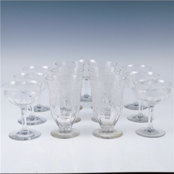 13pc Vintage Etched Glass Goblets and Coupes