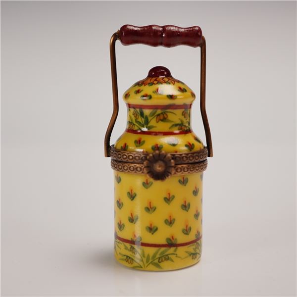 Chanicee Limoges Porcelain Treasure Box, Yellow Milk Can