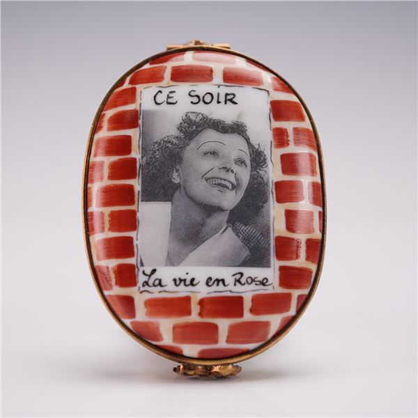 GR Limoges Porcelain Trinket Box, Edith Piaf La Vie en Rose, COA