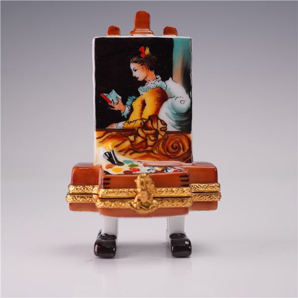Limoges Porcelain Trinket Box, Artist Easel with Painting