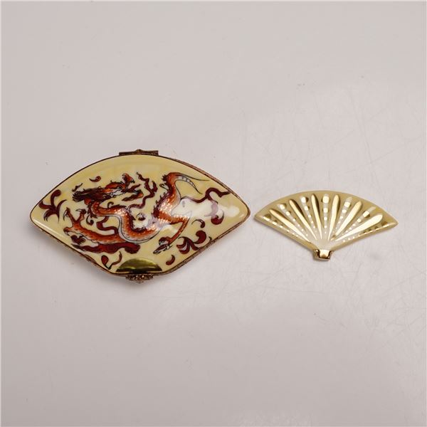 Marquise de Pompadour Limoges Dragon Fan Box