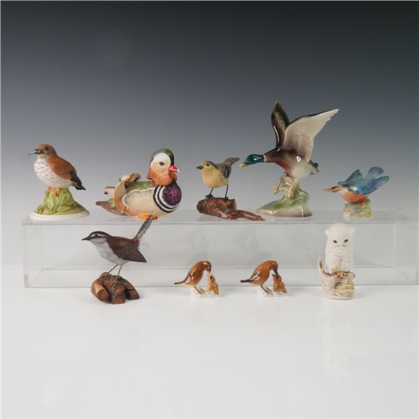 9pc Bird Figurines, Boehm, Cybis, Royal Worcester, Keramos