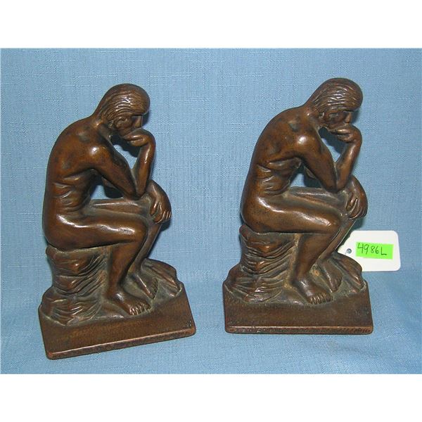 The Thinker solid bronze figural book ends
