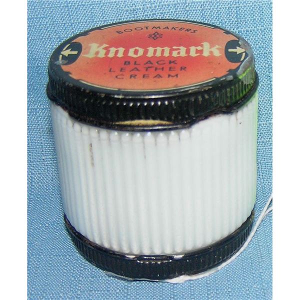 Early milk glass boot makers black leather cream bottle