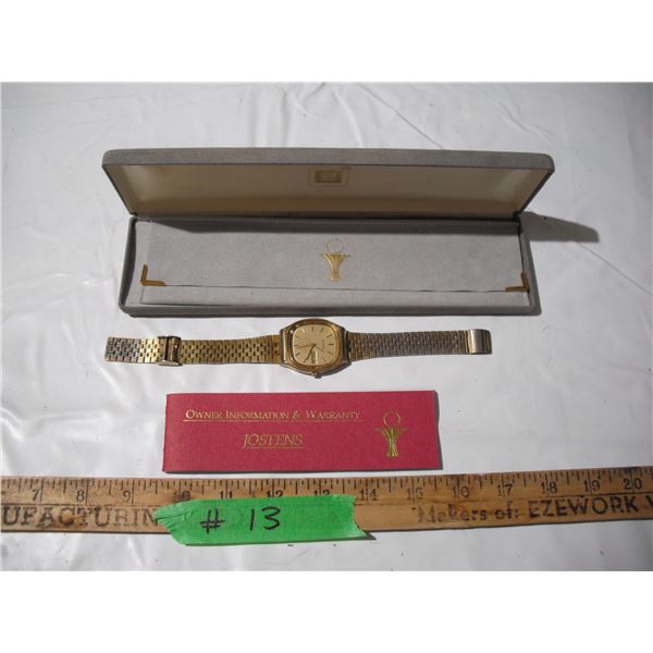 Bulova jostens watch swiss 7399 GM 20 year member watch+ case (has scratches) gold electoplate