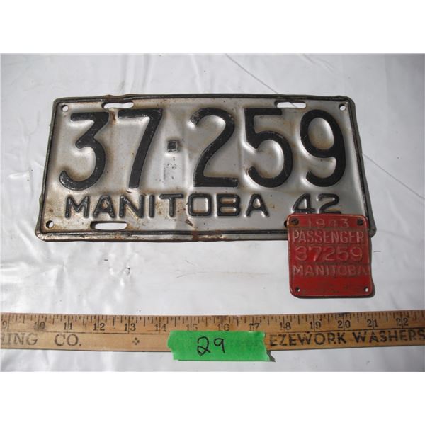 1942  manitoba licsense plate with 1943 tag