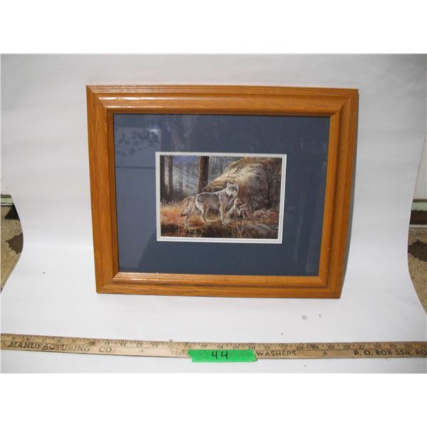 Lissa calvert 1991 print "wolf" with sleepy pups" frame (14x17)