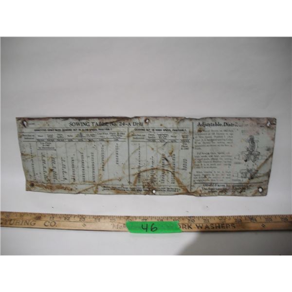 Sowing table no.24- A drill tin tign oliver (5.5x17.25 in)