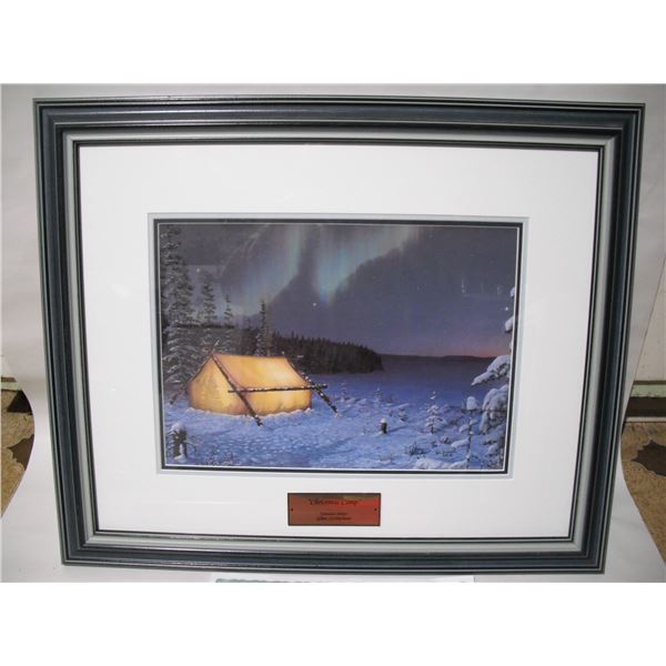 "chirstmas camp" glen scrimshaw limited edition lithgrsphic print #214/599 in frame with certificate