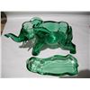 Image 10 : Rare uranium green glass elephant candy dish- chip on top, small repair to tusk) (7x14 in long)