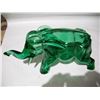 Image 8 : Rare uranium green glass elephant candy dish- chip on top, small repair to tusk) (7x14 in long)