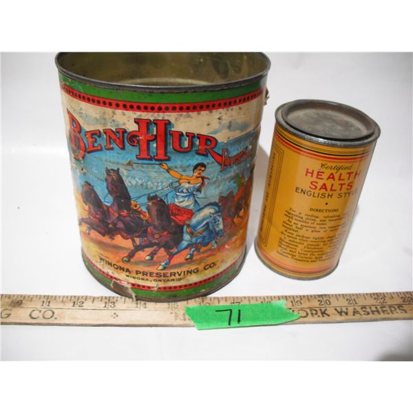 Ben-hur tomato cat sup tin paper label nice graphics + certified health salt tin