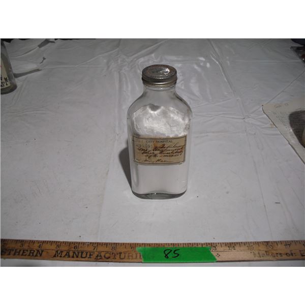 1933 labelled city hospital jar with up john cap+ contants