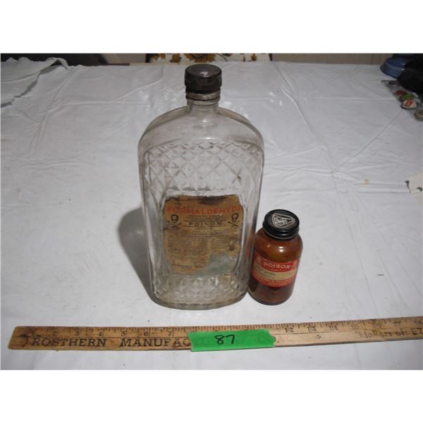 Labelled poison bottles, formaldehyde, blue stone