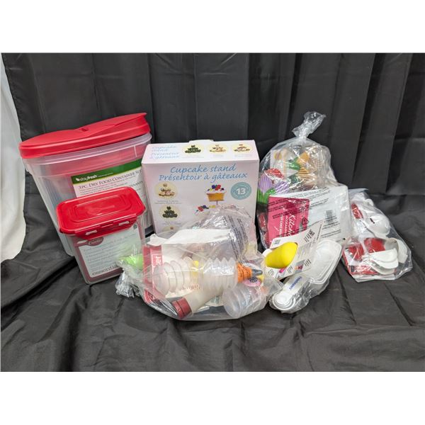 Lot of Baking Decorating Items (cupcake stand, Muffin Holders, Icing Items, etc.)