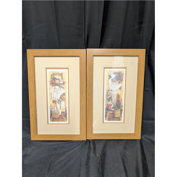 (2) Framed Bathroom Wall Decor paintings 16"x10"