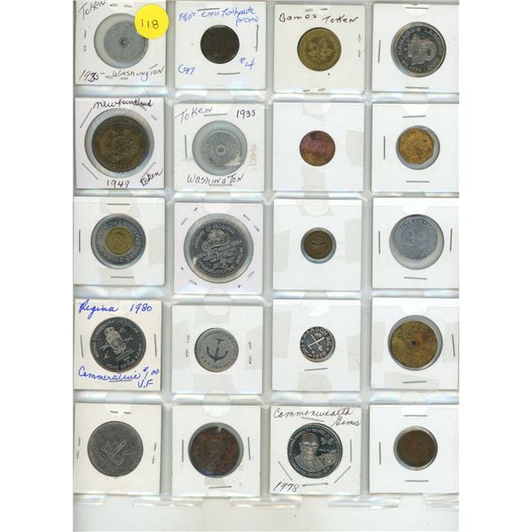 Sheet of Tokens/Medal/Foreign Coins. (20 Coins)