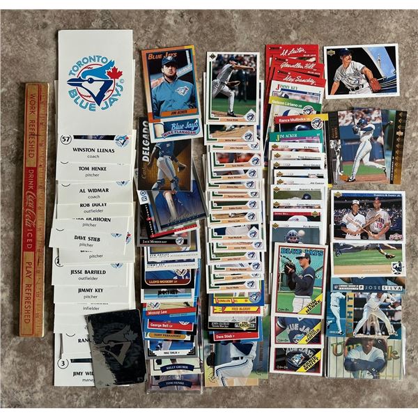 Toronto Blue Jays. Lot of 90 different Baseball cards. Mixed Brands. Mixed Years. With 25 rare 3 ½ X