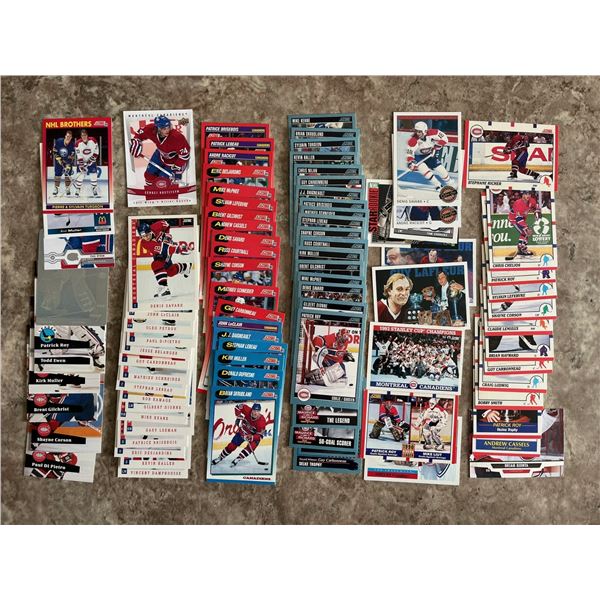Montreal Canadian lot of 90 different hockey cards. Mixed Brands. Mixed Years. Patrick Roy.