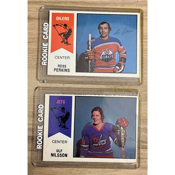 1973 74 O Pee Chee (OPC) World Hockey Assoc (WHA) Rookie cards. Ross Perkins of Tisdale with Oilers 