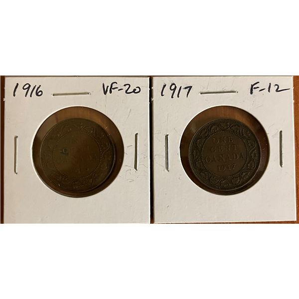 1916 & 1917 Canadian Large 1 cent coins