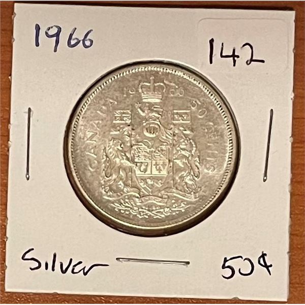 1966 Canadian Silver 50 cent coin.