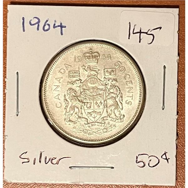 1964 Canadian Silver 50 cent coin.