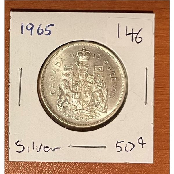 1965 Canadian Silver 50 cent coin.